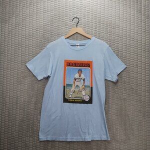 Brewers Vintage Baseball Card T-Shirt-Robin Yount-Blue-100% Cotton-M